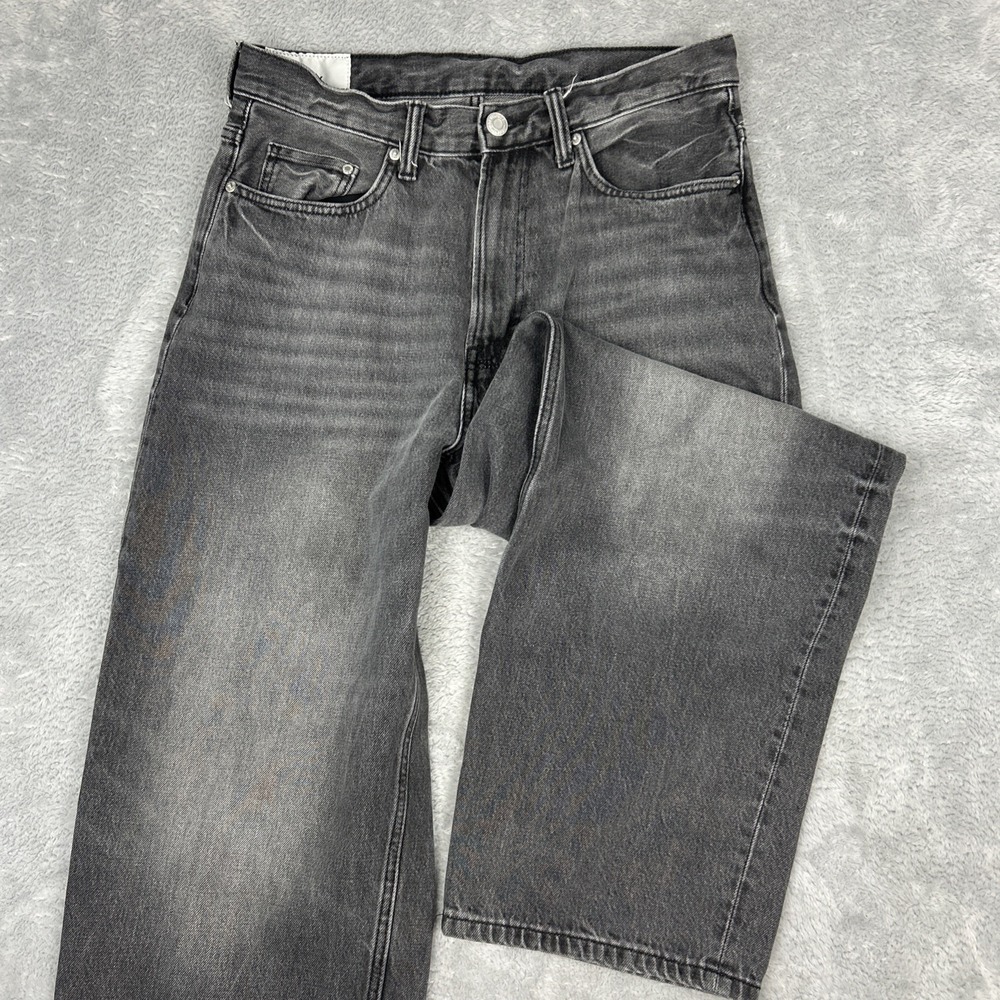 H&M Baggy Barrel Jeans Mens Whiskered Black Size 31x29 Grunge Streetwear